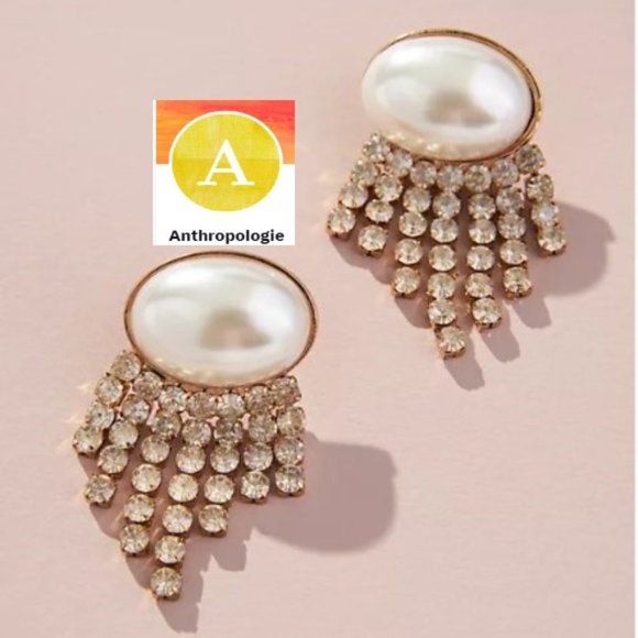 Anthropologie Jewelry - 🔴Anthropologie - Vintage Shiny Crystal Fringe Oval Pearl Stud Earring - BNWT